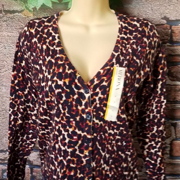 Leopard Print V Neck Button Down Cardigan - Picture 3 of 5
